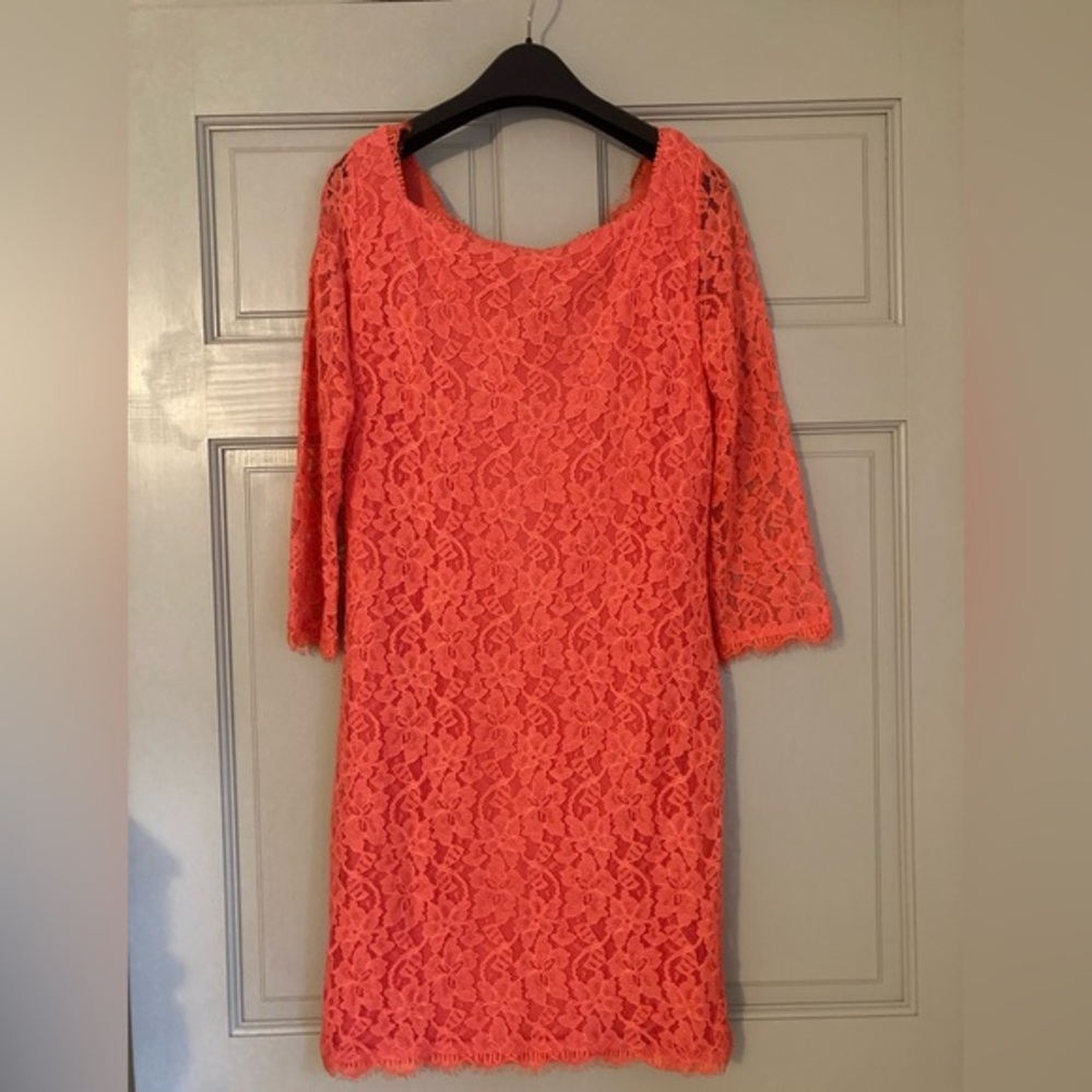 Diane Von Furstenburg ZARITA Lace Dress, Pink Grapefruit, Sz 12 DVF